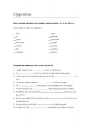 English worksheet: opposite prefixes