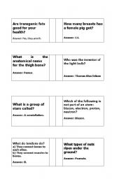 English Worksheet: Science Trivia Questions