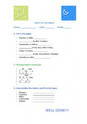 English Worksheet: Days of the Week