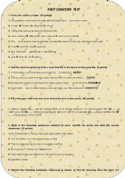 English worksheet: First semester Test