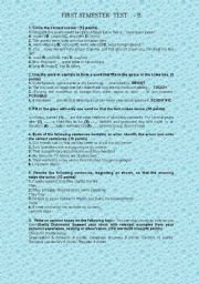 English worksheet: First semester test B