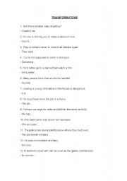 English Worksheet: TRANSFORMATIONS