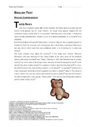 English Worksheet: Teddy Bears Reading Comprehension TEST