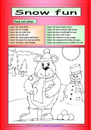 English Worksheet: Read and Colour - Snow Fun
