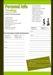 English Worksheet: Personal info - greetings