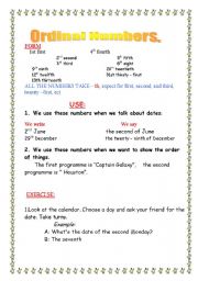 English Worksheet: Ordinal NUMBERS