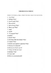 English Worksheet: Childhood favorites