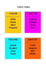 English Worksheet: colorful taboo cards of jobs