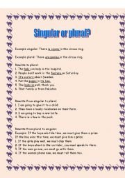 English Worksheet: Singular or plural