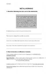 English Worksheet: Metalworking