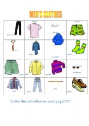 English worksheet: MENS CLOTHES