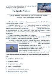 English Worksheet: The Kyoto Protocol, fill in the words and prepositions (with keys)