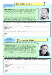 English Worksheet: Pair-work 2 movie stars