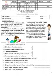 English Worksheet: Exam for 6th grade / hoobies - likes - present simple