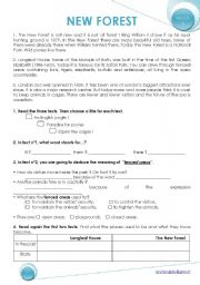 English Worksheet: reading: NEW FOREST