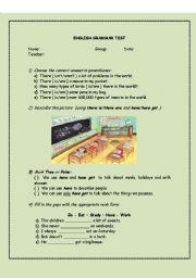 English worksheet: Grammar test there to be/have got