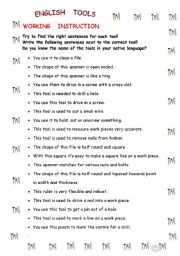 English Worksheet: Use of TOOLS 