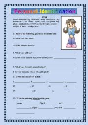 English Worksheet: PERSONAL IDENTIFICATION