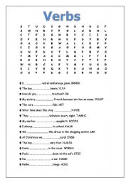 English Worksheet: Verbs Wordsearch