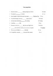 English Worksheet: exercise prepositions of time
