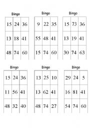 English worksheet: bingo game