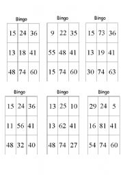 English Worksheet: bingo game