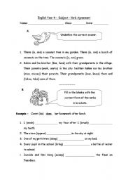 English worksheet: Subject  Verb Agreement