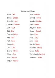 English worksheet: simple past bingo (3 pages)