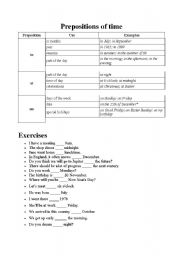 English Worksheet: Prepositions of time