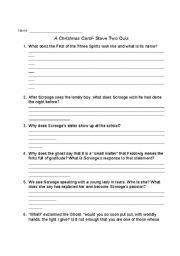 English Worksheet: A Christmas Carol Stave Two Quiz