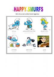 English Worksheet: adjectives in smurfs 