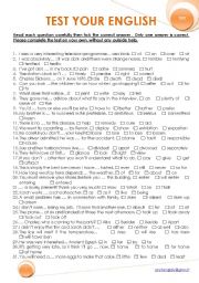 English Worksheet: Test your English in 100 questions