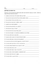 English Worksheet: Getting to know you
