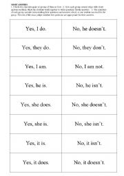 English Worksheet: short answers