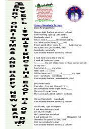 English Worksheet: A song for Christmas Time: Queens Somebody to love lyrics and worksheet