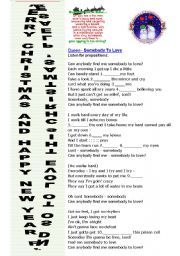 A song for Christmas Time: Queens Somebody to love lyrics and worksheet