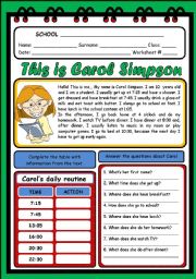 English Worksheet: THIS IS CAROL SIMPSON (2 PAGES)