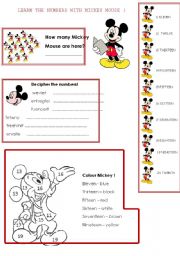 English Worksheet: Learn numbers from 10 to 20 with Mickey Mouse! 