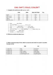 English worksheet: Can,Could
