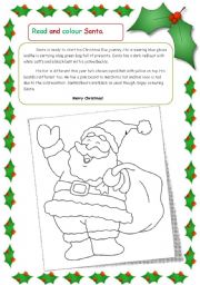 English Worksheet: Read and Colour Santa.
