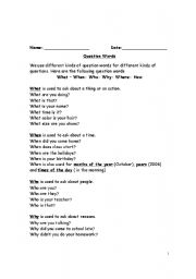 English worksheet: Question words