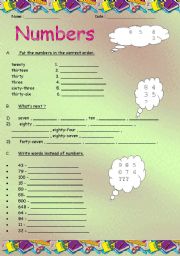 English Worksheet: Numbers