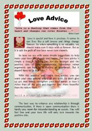 Love Advice   Test of English 3 sections reading/grammar/writing