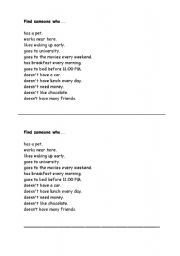 English Worksheet: Find someone who - present simple