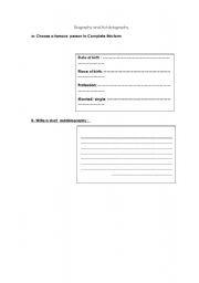 English worksheet: biograghy and autobiograghy