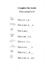 English worksheet: animals_fill the gaps