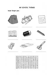 English Worksheet: My school things