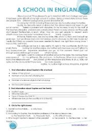 English Worksheet: A SCHOOL IN ENGLAND Reading Comprehension + correct