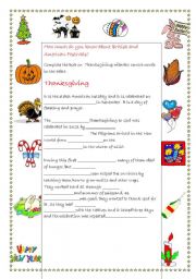 English Worksheet: Quiz on Festivals  -  Part 3: Thanksgiving