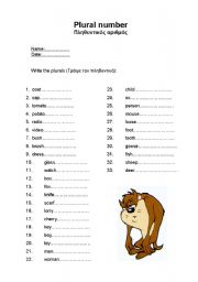 English Worksheet: plural number test